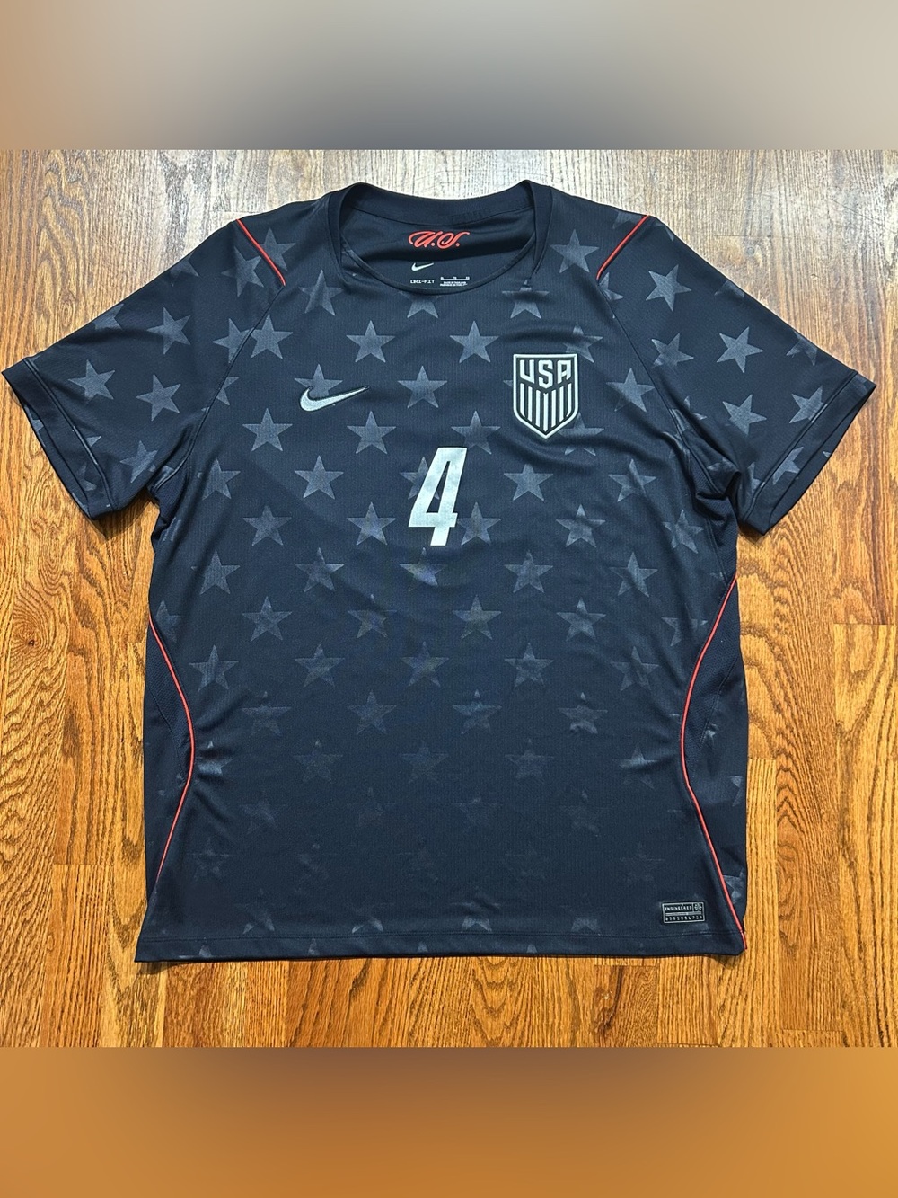 Nike USA National Team Soccer Jersey Adams #4 Black/Gray Stars Pattern Size XL